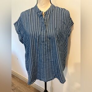 Unbranded  Blue Striped Short Sleeve Shirt SZ M/L